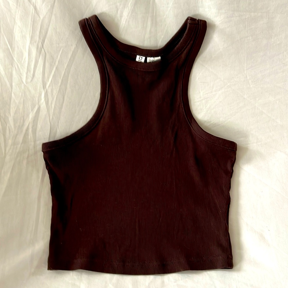 Divided Brown Fitted Crop Tank Top